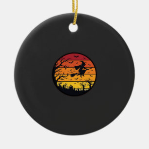 Halloween-Sonnenuntergang-Hexe-Silhouette Retro-Kr Keramik Ornament