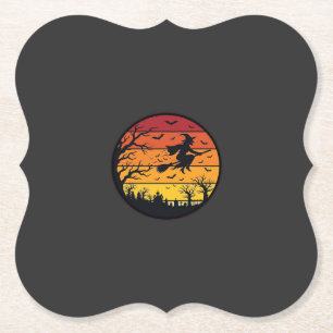 Halloween-Sonnenuntergang-Hexe-Silhouette Retro-Kr Untersetzer