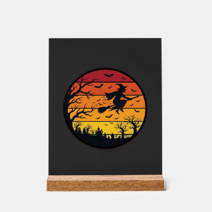 Halloween-Sonnenuntergang-Hexen-Silhouette Retro-K Acrylschild