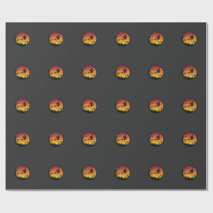Halloween-Sonnenuntergang-Hexen-Silhouette Retro-K Geschenkpapier