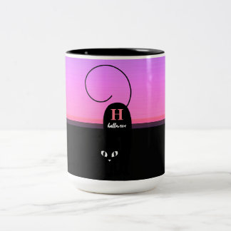 Halloween-Sonnenuntergang schwarze Katze Monogramm Zweifarbige Tasse