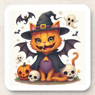 Halloween sorcière chat dessous de verre en plasti