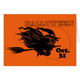 Halloween sorcière sur Broomstick Fun Greeting Car