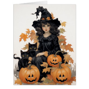 Halloween sorcière vintage et chats noirs