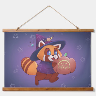 Halloween Space Panda Wandteppich Mit Holzrahmen