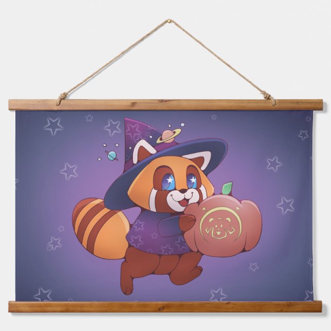 Halloween Space Panda Wandteppich Mit Holzrahmen (Vorne)
