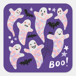 Halloween Spaß Niedlich Boos Fledermäuse lila Quadratischer Aufkleber