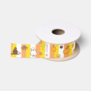 Halloween-Spaß Orange Gelb und Weiß gestreift Satinband
