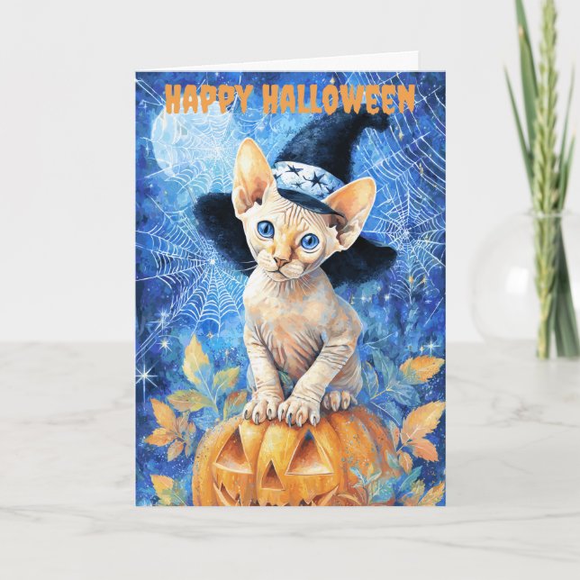 Halloween Sphynx Cat Feiertagskarte (Vorderseite)