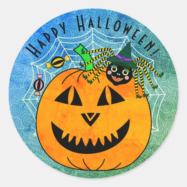 Halloween Spider Hexe und Pumpkin Runder Aufkleber (Vorderseite)
