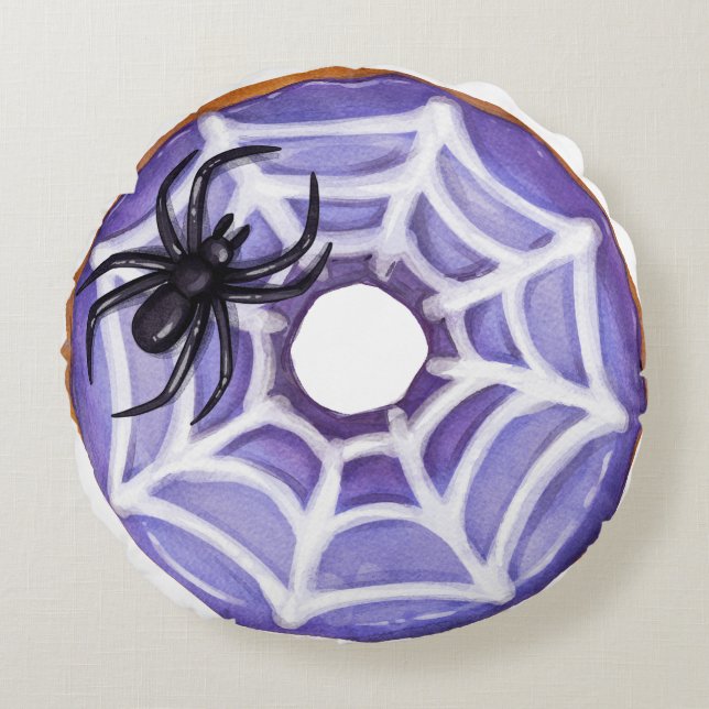 Halloween Spider Lila Donut Rundes Kissen (Vorderseite)