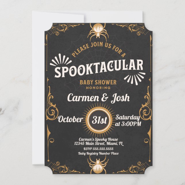 Halloween Spider Ornament Baby Dusche Einladung (Vorderseite)