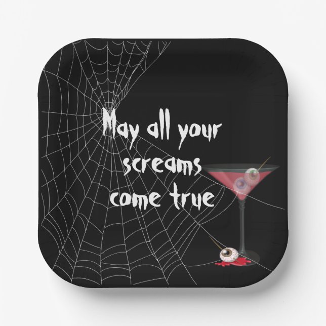 Halloween Spider Web mit Eyeball Martini Pappteller (Vorderseite)
