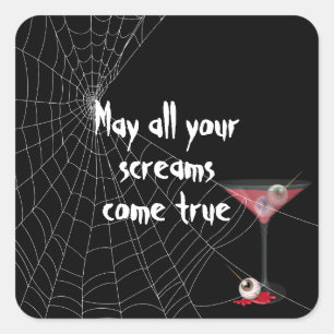 Halloween Spider Web mit Eyeball Martini Quadratischer Aufkleber