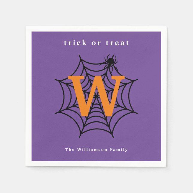 Halloween Spider Web Trick oder Treat Monogram Serviette (Vorderseite)
