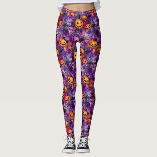 Halloween Spider Web und Kürbislaterne Leggings