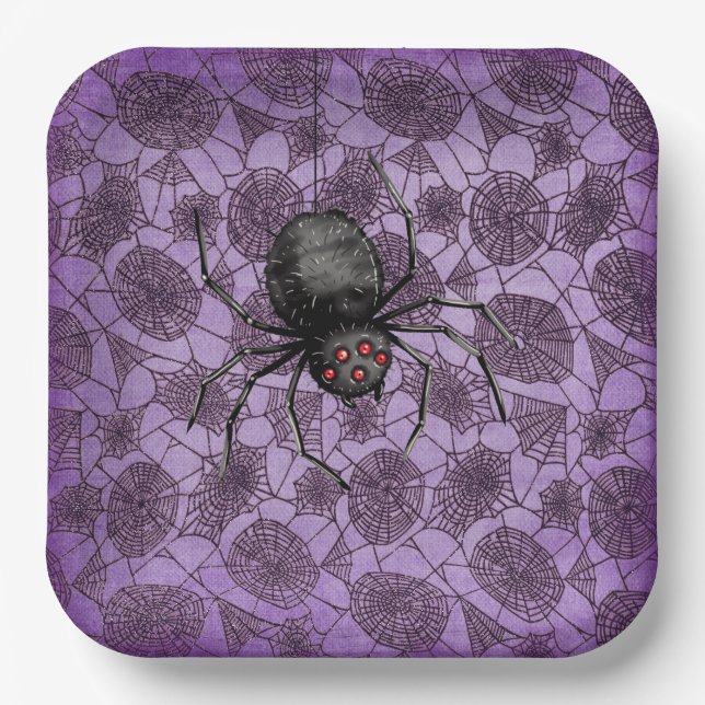 Halloween Spider Webs auf Lila Pappteller (Vorderseite)