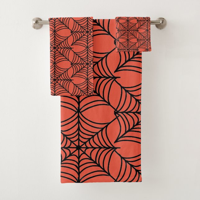Halloween Spider Webs auf Orange Badhandtuch Set (Insitu)