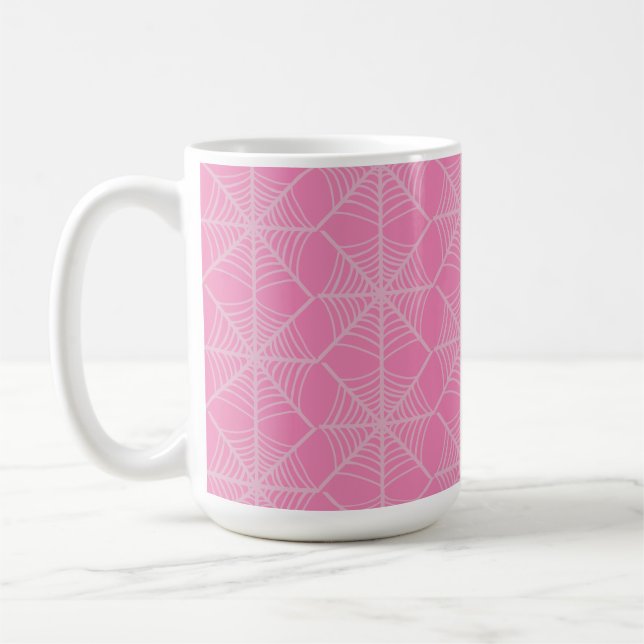Halloween Spider Webs in Rosa und Weiß Kaffeetasse (Links)