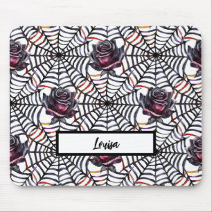 HALLOWEEN SPIDER WEBS UND SCHWARZE ROSE MOUSEPAD