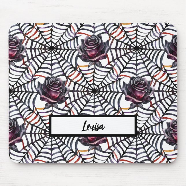 HALLOWEEN SPIDER WEBS UND SCHWARZE ROSE MOUSEPAD (Vorne)