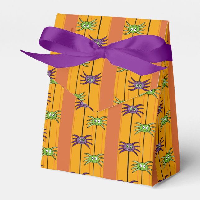 Halloween Spiders Grüne und Lila Geschenktasche Geschenkschachtel (Vorderseite)