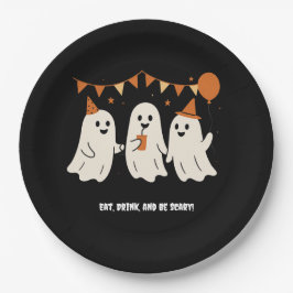 Halloween Spielerei Weißer Geist Schwarzes Festlic Pappteller