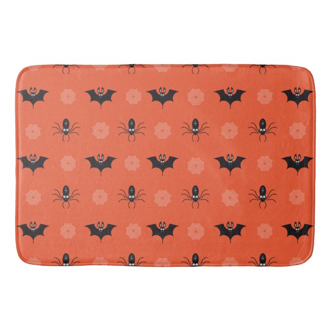 Halloween-Spinne, Fledermaus und Cobweb-Muster Badematte (Vorderseite)