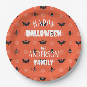 Halloween-Spinne, Fledermaus und Cobweb-Muster Pappteller