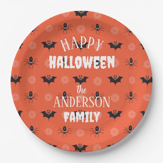 Halloween-Spinne, Fledermaus und Cobweb-Muster Pappteller (Vorderseite)