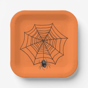 Halloween-Spinne im Netz Pappteller