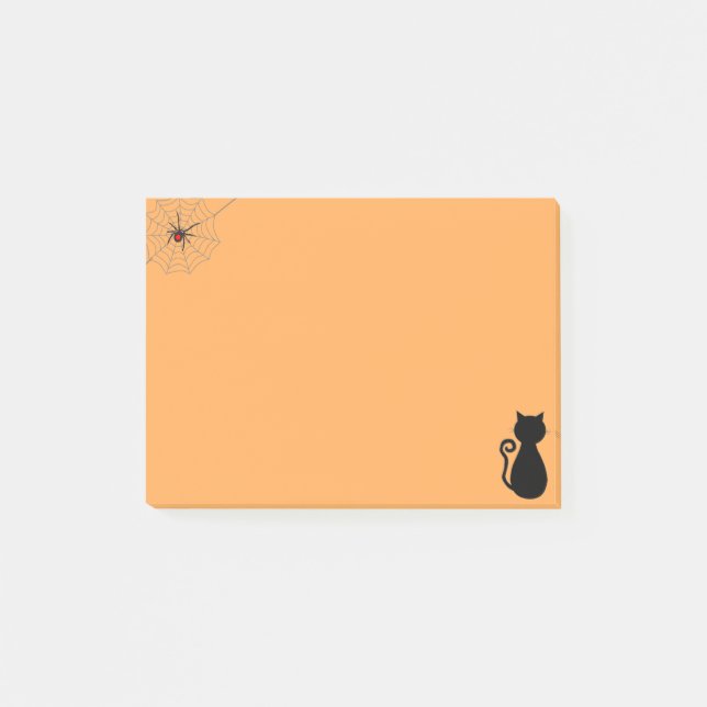 Halloween Spinne und schwarze Katze auf Orange Post-it Klebezettel (Vorderseite)