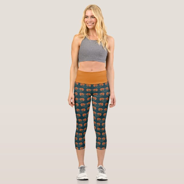 Halloween, Spinnen, Webs, Orangerlilie, Dunkler Wh Capri Leggings (Vorderseite)