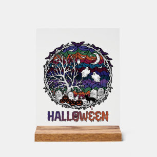 Halloween Spinnennetz Baum Geister Kürbisse Grabst Acrylschild