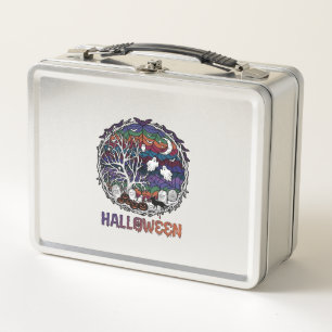 Halloween Spinnennetz Baum Geister Kürbisse Grabst Metall Brotdose