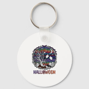 Halloween Spinnennetz Baum Geister Kürbisse Grabst Schlüsselanhänger