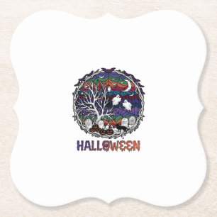 Halloween Spinnennetz Baum Geister Kürbisse Grabst Untersetzer