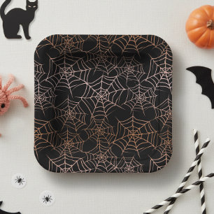 Halloween-Spinnennetz-Muster Orange Schwarz ID1328 Pappteller