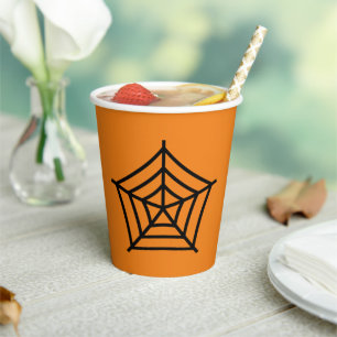 Halloween Spinnennetz schwarz-orange Leckerbissen Pappbecher