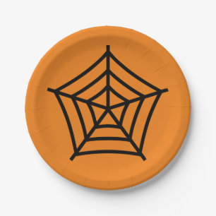 Halloween Spinnennetz schwarz-orange Leckerbissen Pappteller