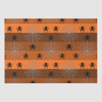 Halloween Spinnennetze mit Spinnen auf Orange. Seidenpapier