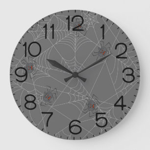 Halloween Spinnennetze und Kürbis Große Wanduhr