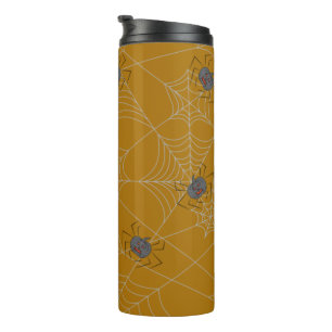 Halloween Spinnennetze und Kürbis Thermosbecher
