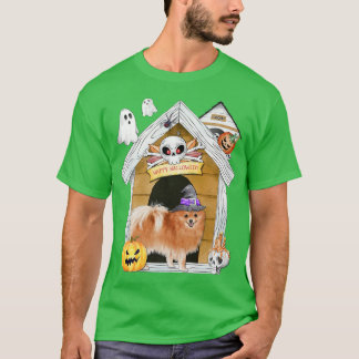 Halloween Spitz Dog Hexe Spuk Haus T-Shirt