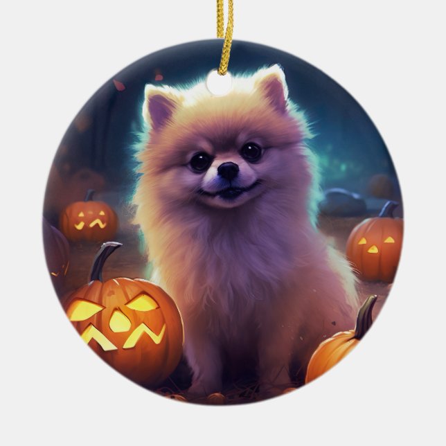 Halloween-Spitz mit Pumpkins Beängstigend Keramik Ornament (Vorne)