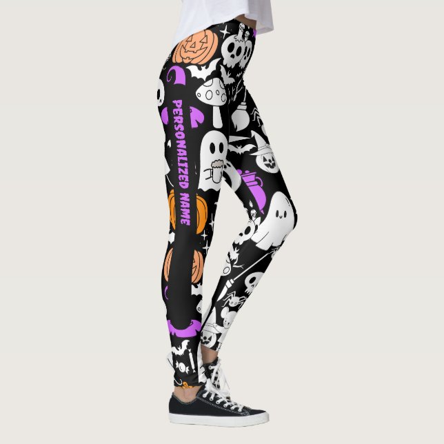 Halloween-Spookiness-Muster 01 Schwarze BG Leggings (Rechts)