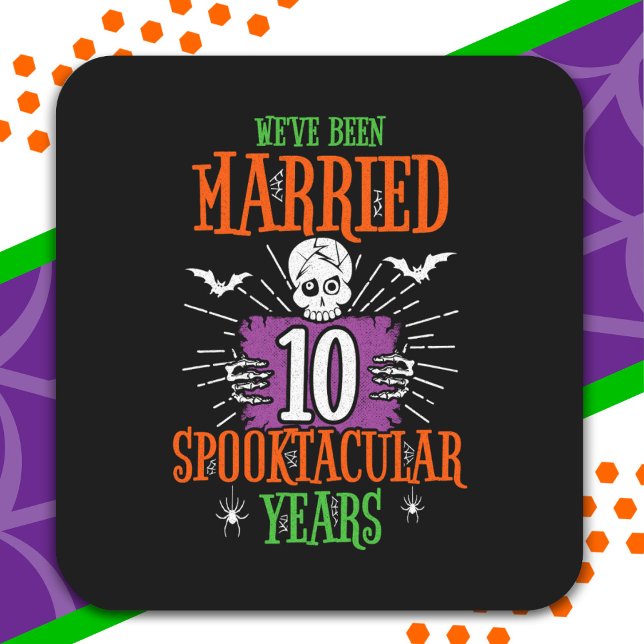 Halloween Spooktacular 10. Hochzeitstag Quadratischer Aufkleber (Von Creator hochgeladen)