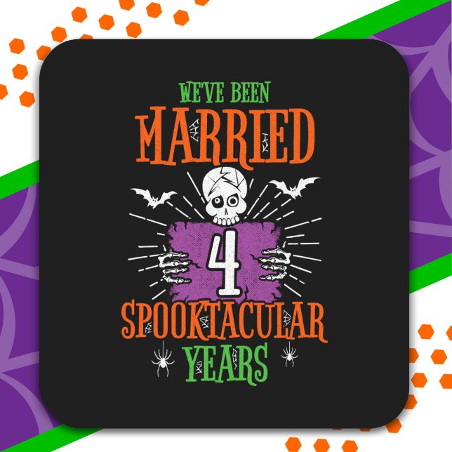 Halloween Spooktacular 4. Hochzeitstag Quadratischer Aufkleber (Von Creator hochgeladen)