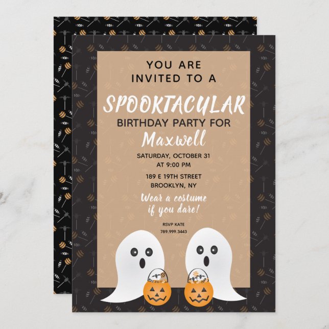 Halloween Spooktacular Geburtstag Niedliche Geiste Einladung (Vorne/Hinten)