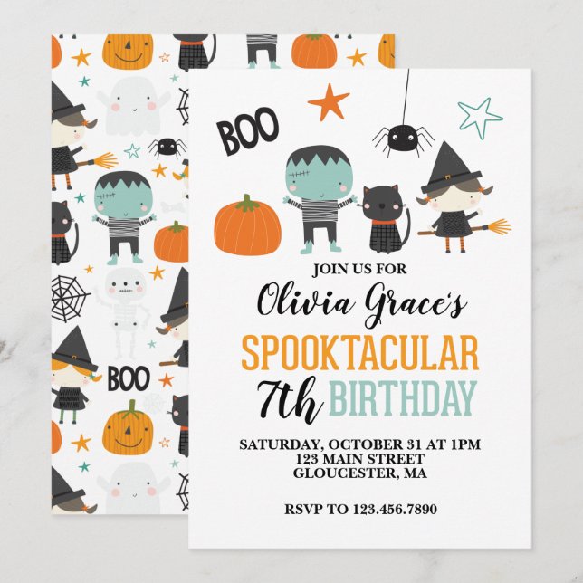 Halloween Spooktacular Kindergeburtstag Einladung (Vorne/Hinten)